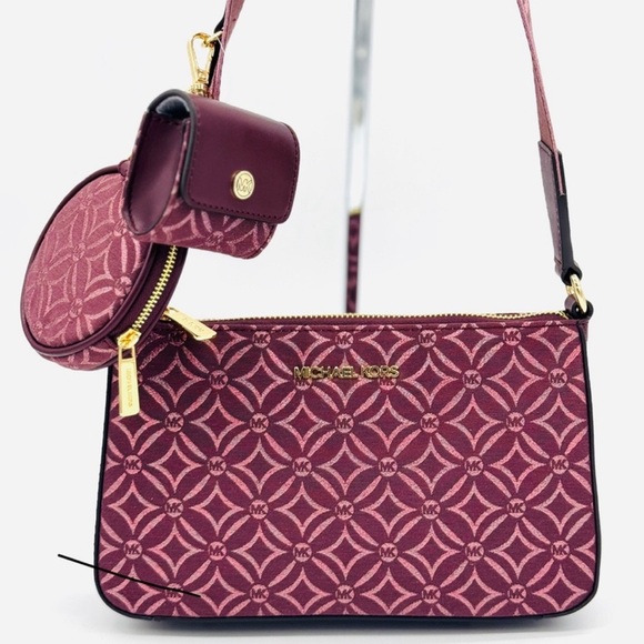 Michael Kors Jet Set Logo Crossbody Bag with Case for Apple AirPods Pro Ox Blood - Picture 2 of 10